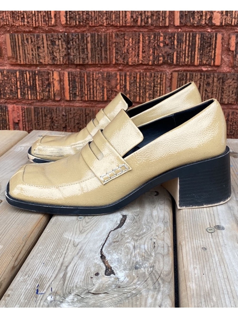 Zara Patent Tan Square Toe 1960s Style Loafers! Size 40, 8.5 to 9 - Picture 4 of 5